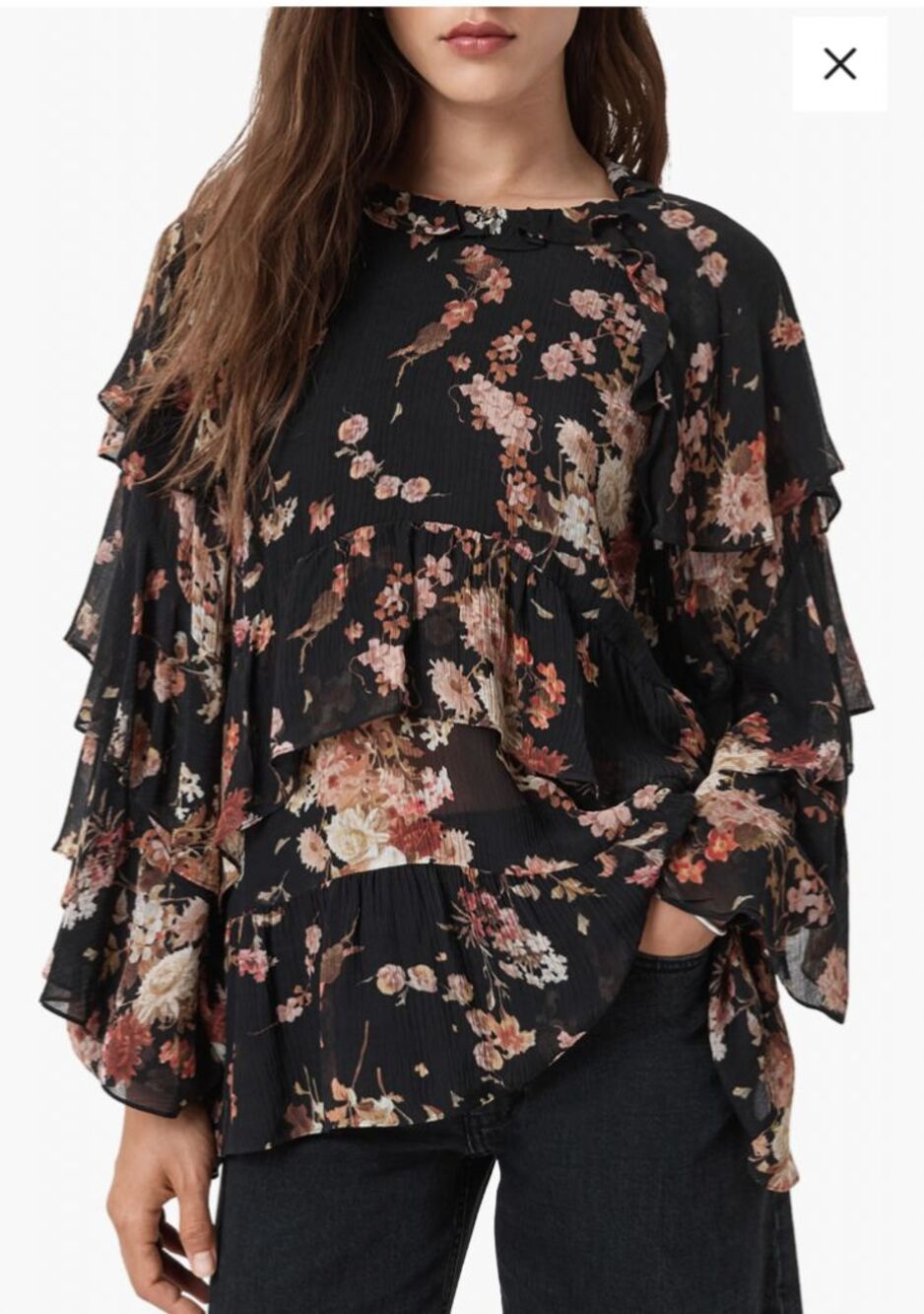 AllSaints Lissie Floral Print Ruffle Blouse Top size 10US/14UK NWT Dark Romantic